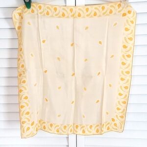 Vera Scarf Square, Silk, Mango and Butter Yellow, Modern Paisley Border, Vintage